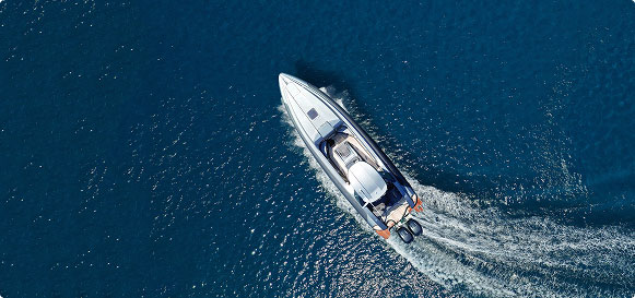 Overhead shot of boat on the water